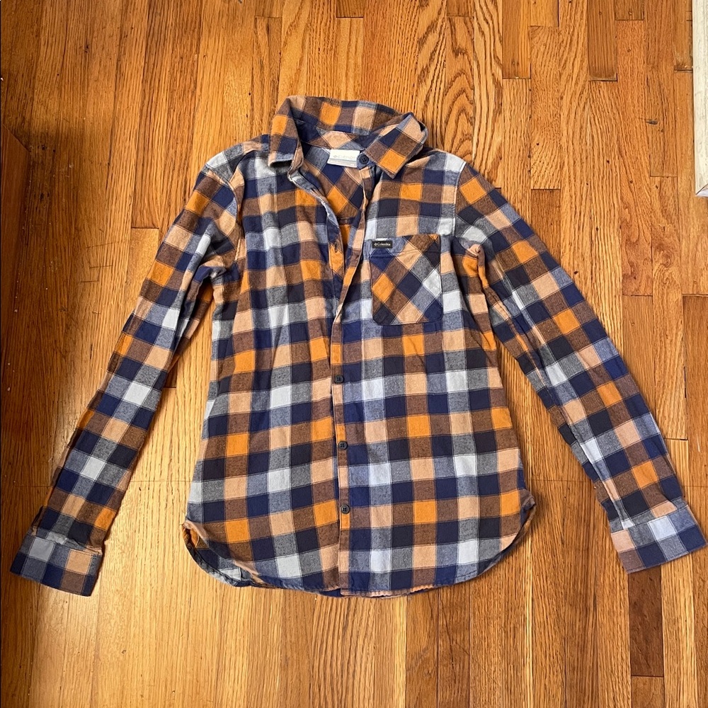 Columbia Plaid Button-Up Shirt in Blue and Orange